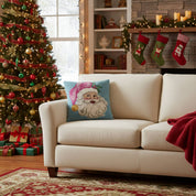Light Blue Retro Pink Santa Hook Pillow