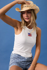White USA Ribbed Tank Top