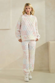 Floral textured mock neck sweater