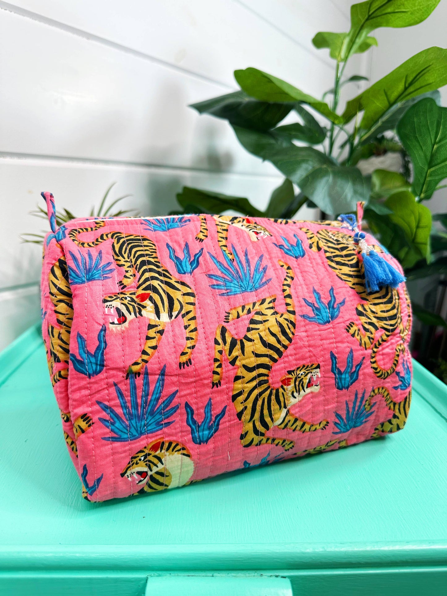 Rose Tiger Print Quilted Makeup Bag