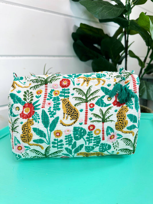 Quilted Makeup Bag | Travel Cosmetic Toiletry Bag | Jaguars