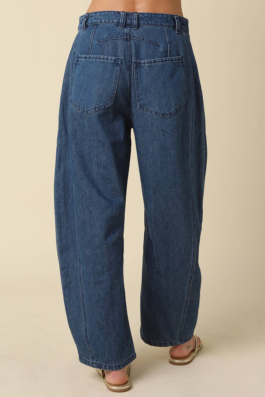 Dark Blue Denim Barrel Pants