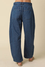 Dark Blue Denim Barrel Pants