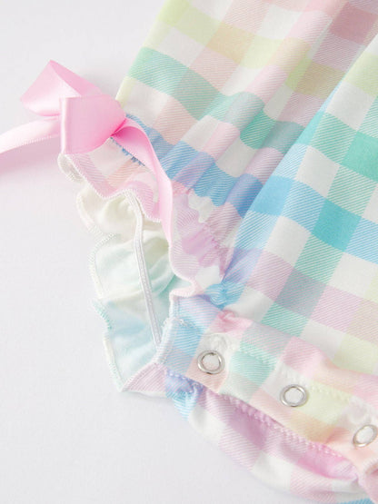 Easter Bunny Girls Multi Plaid Bow Romper