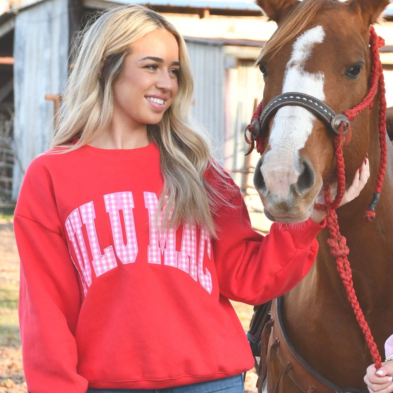 Red w/ Pink Gingham Sweatshirt Lulu Mac