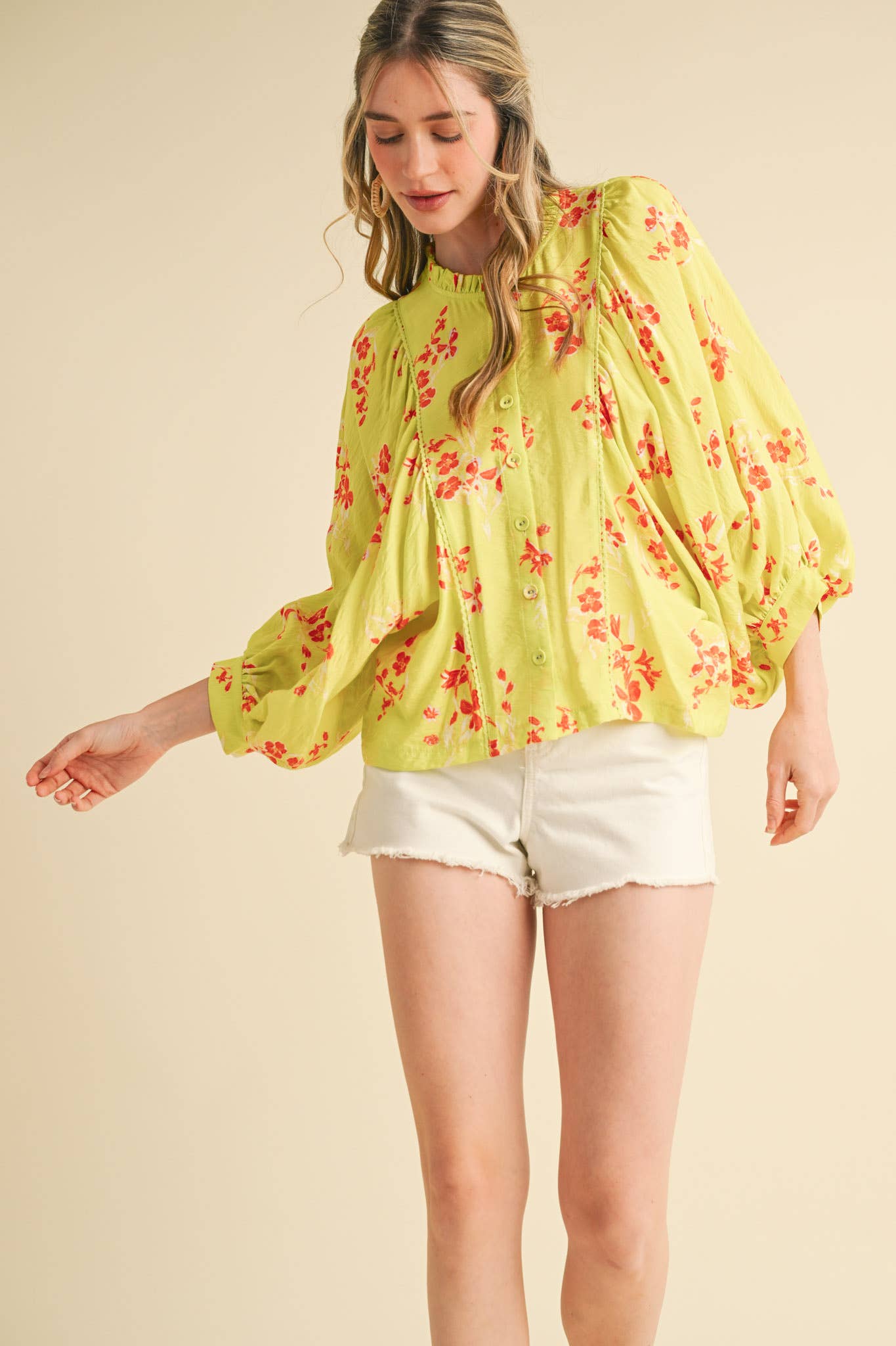 Blue Floral Dolman Sleeve Blouse