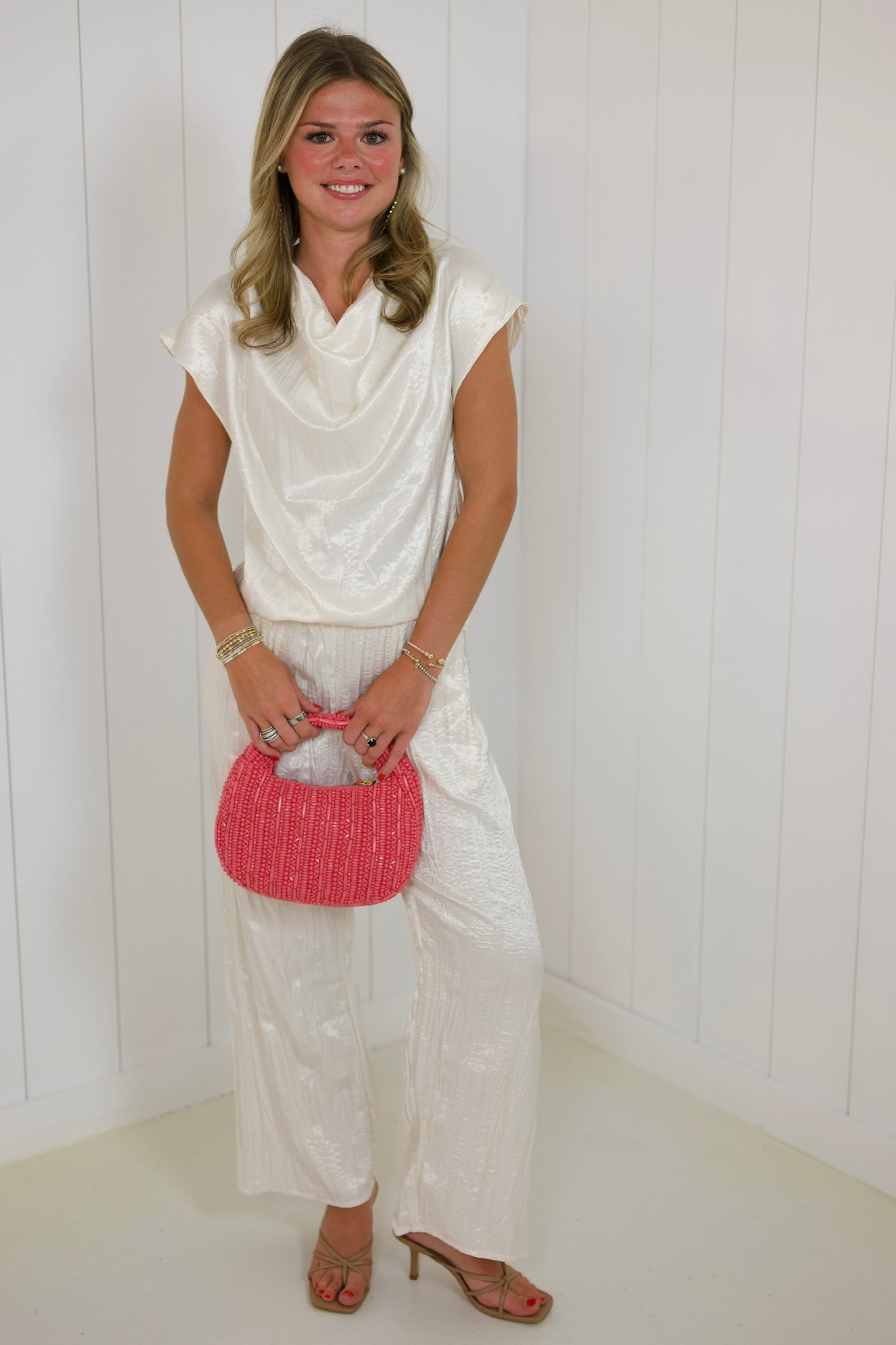 Cream Cowl Neck Satin Top