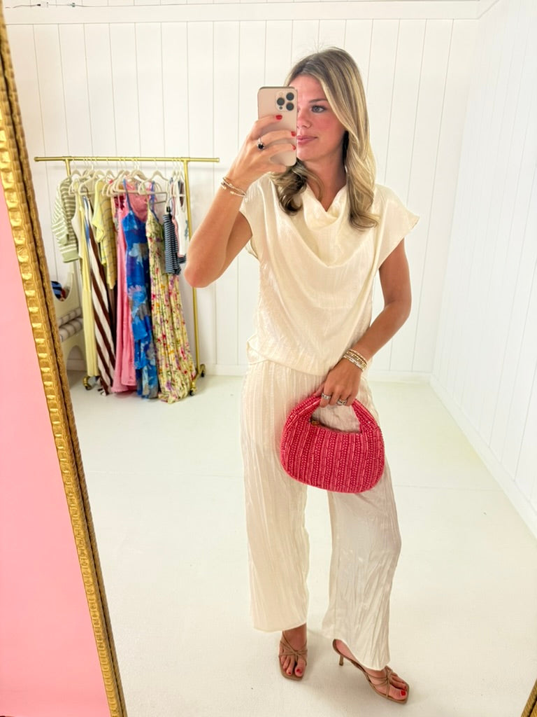 Cream Cowl Neck Satin Top