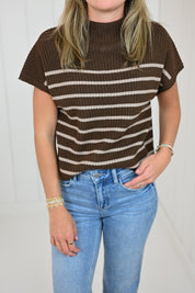 Brown Stripe Mock Neck Sweater