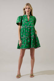 Green Tiered Floral Mini Dress