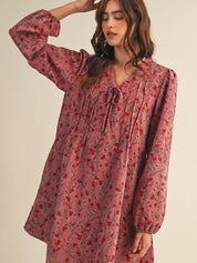 Red Floral Corduroy Mini Dress