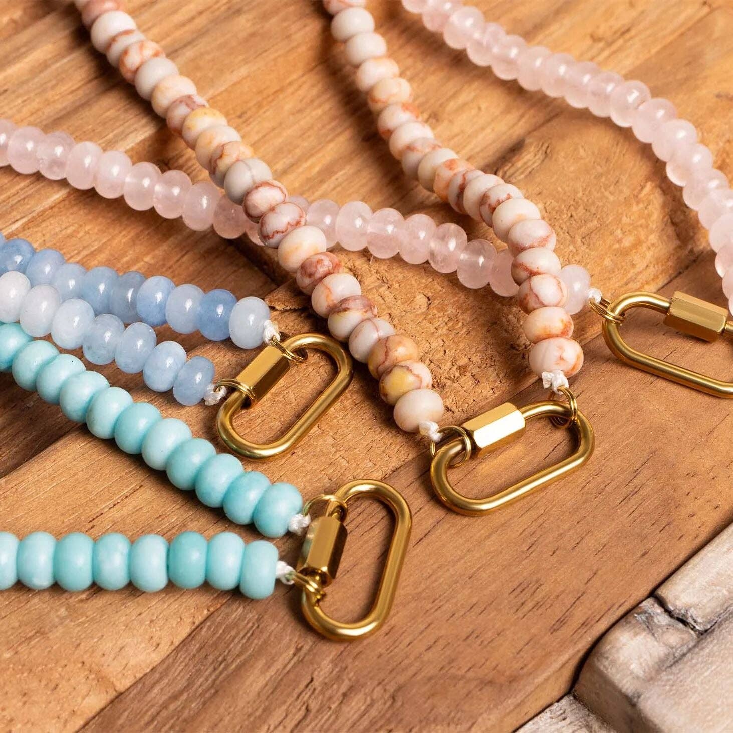 Stainless Steel Pink Chunky Glass Bead Necklace