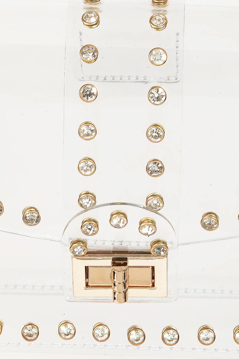 Transparent Rectangle Rhinestone Trim Bag