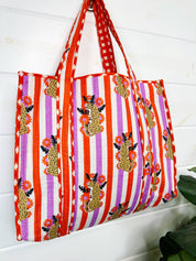 Striped Jaguar Large Quilted Tote Bag