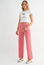Red Gingham High Rise Full Length Straight