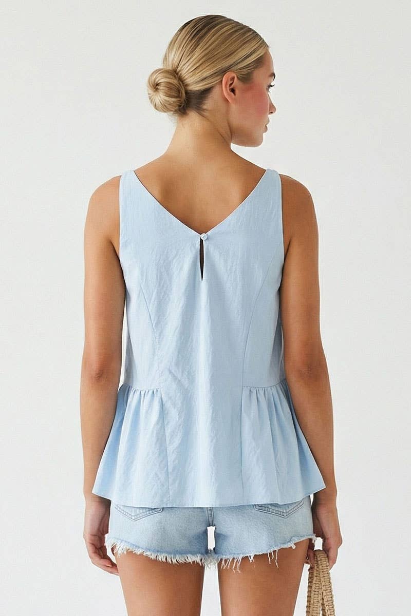 Blue Button Detail Ruffle Tank Top