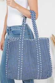 Blue Gingham Quilted Tote Bag