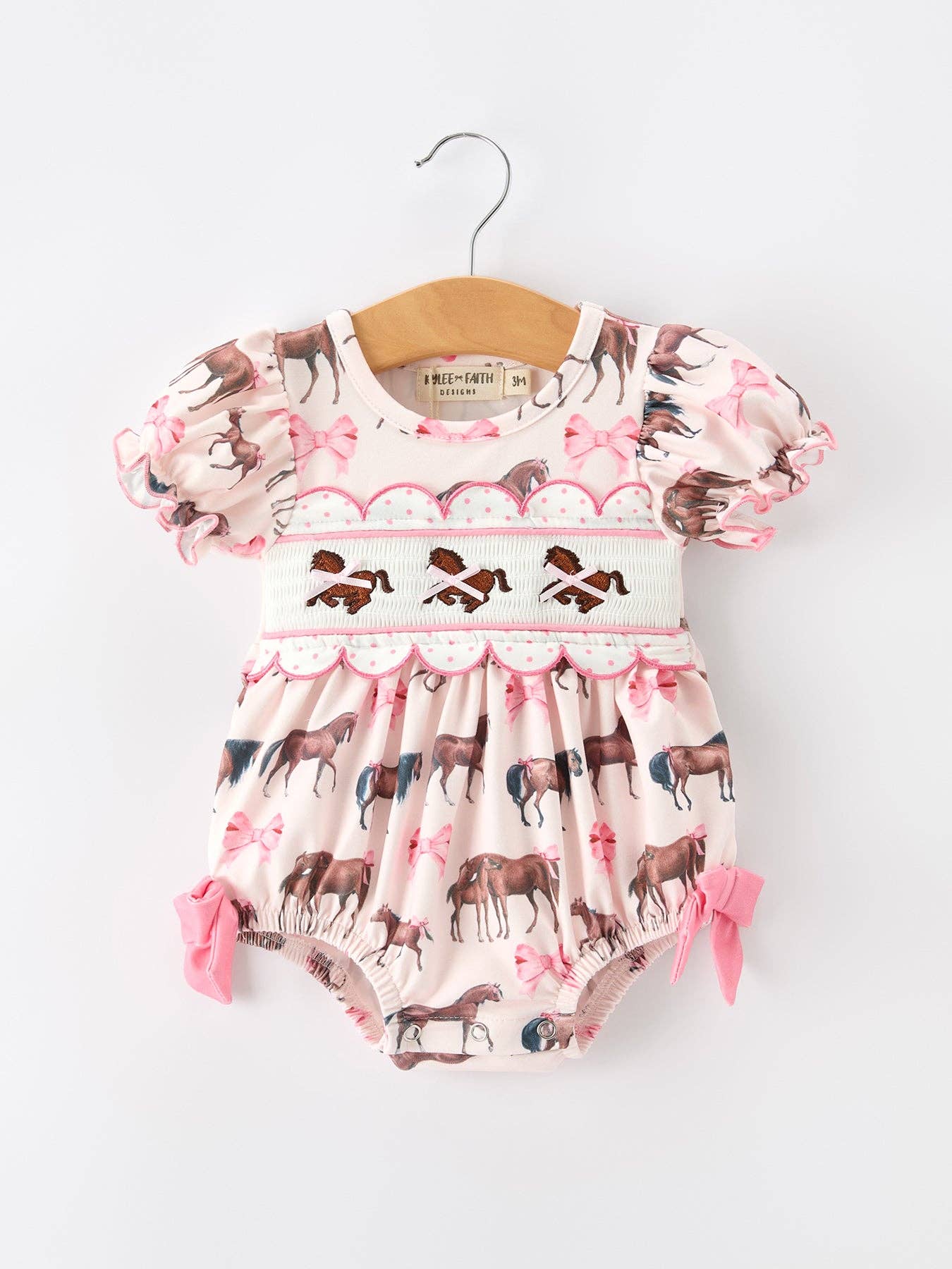 Western Horse Smocked  Bow Ruffle Romper