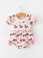 Western Horse Smocked  Bow Ruffle Romper