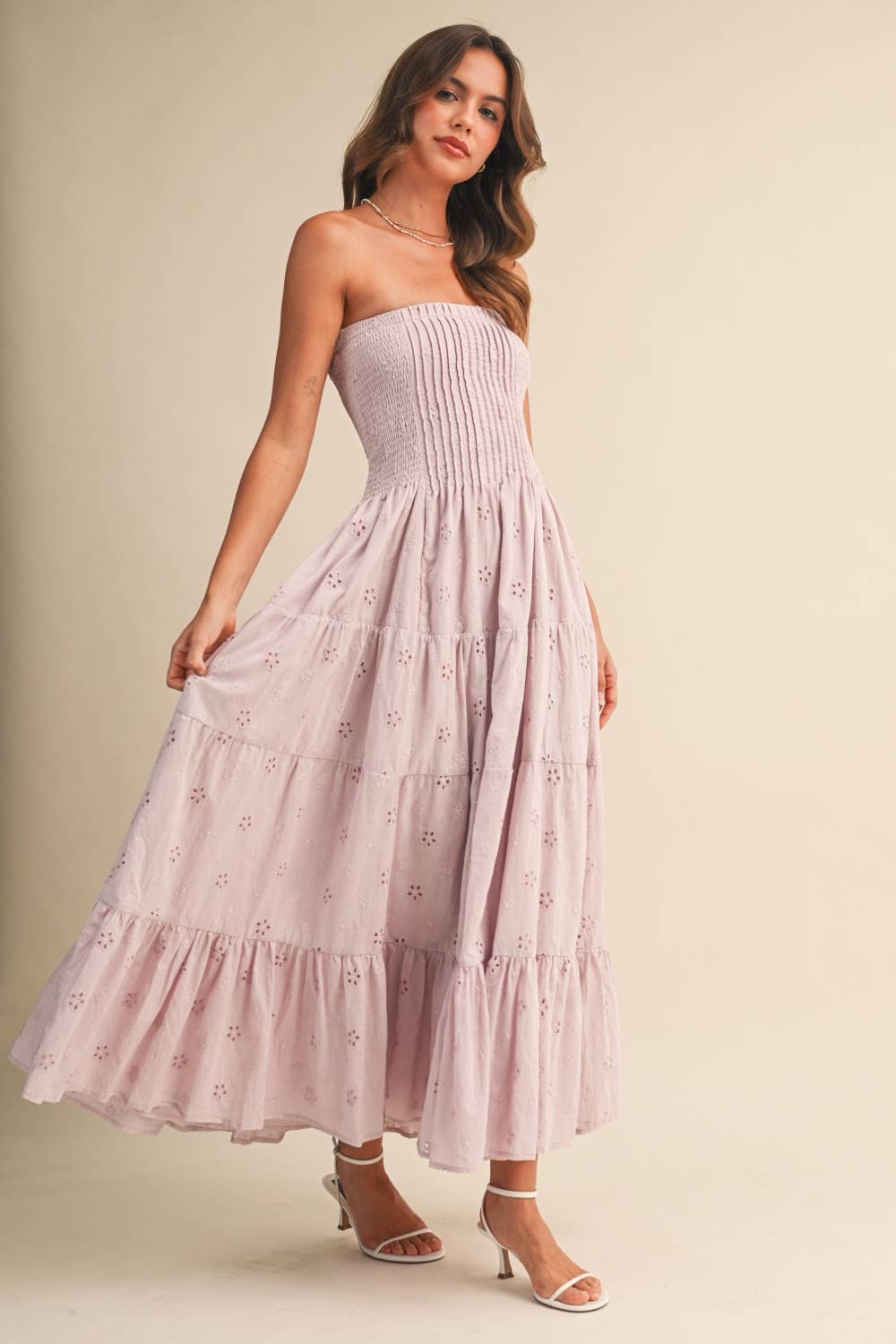 Pink Pleated Layered Midi Dress