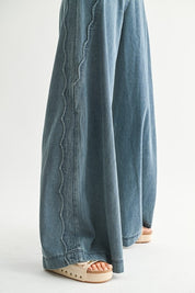 Scallop Wide Leg Denim Pants