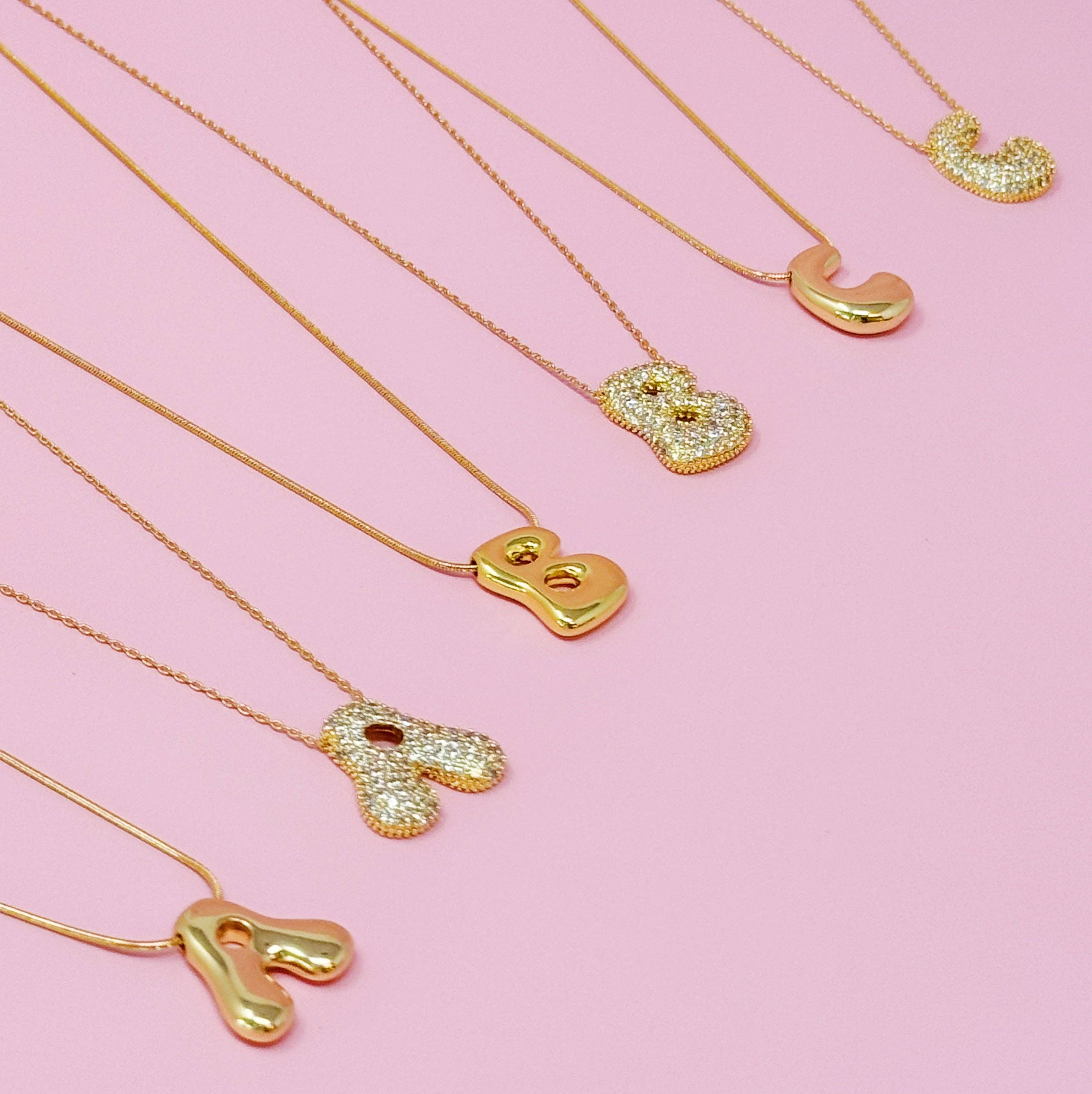 Crystal Bubble Initial Necklace: T at Ninety Nine Boutique, view 7