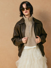 Brown Oversized Faux Jacket