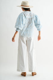 Light Blue Eyelet Puff Sleeve Top