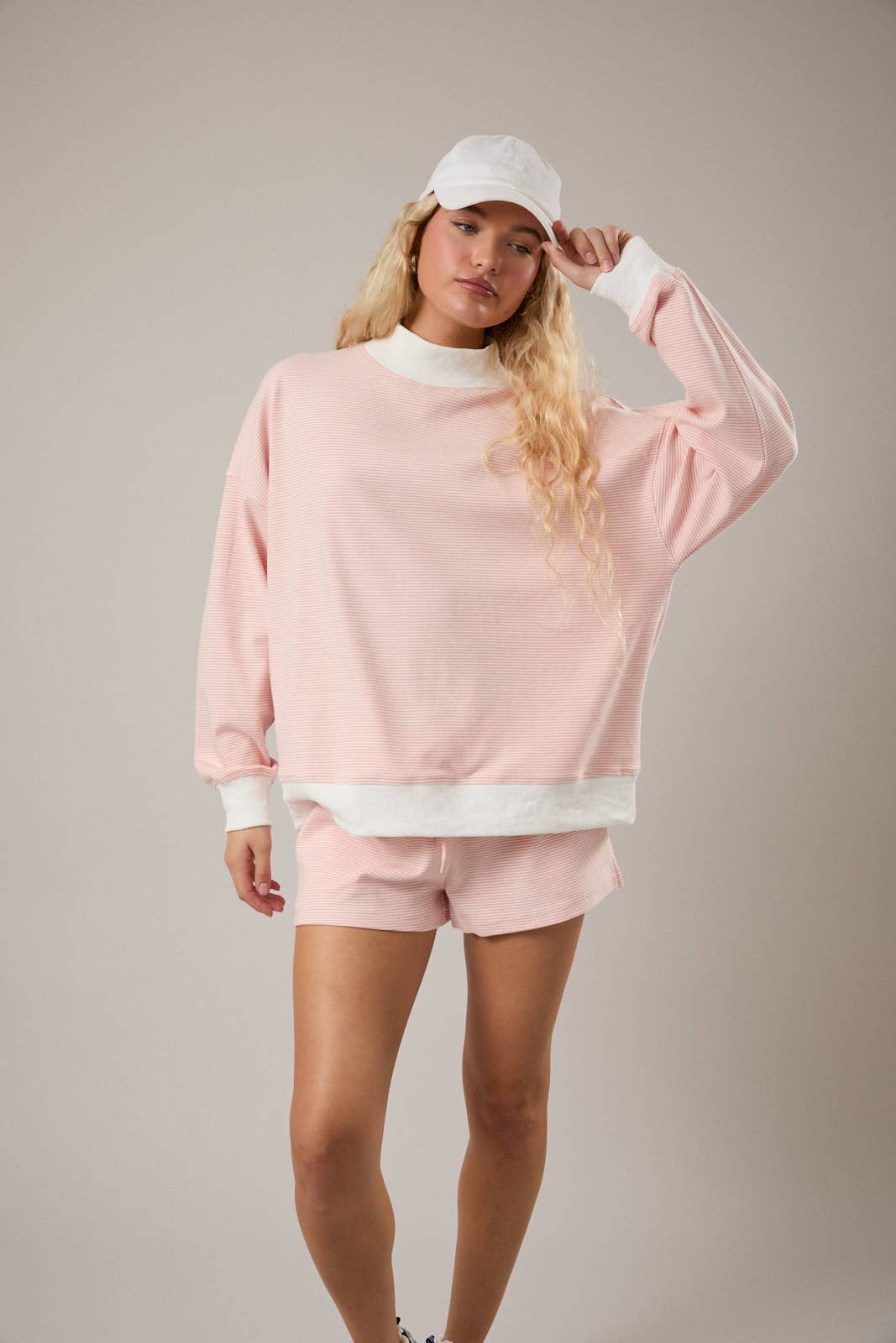 Light Pink Striped Mock Neck