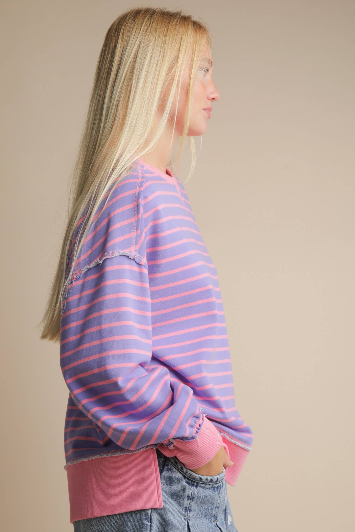 Purple Striped Oversized Top