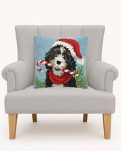 Light Blue Christmas Bernedoodle Hook Pillow