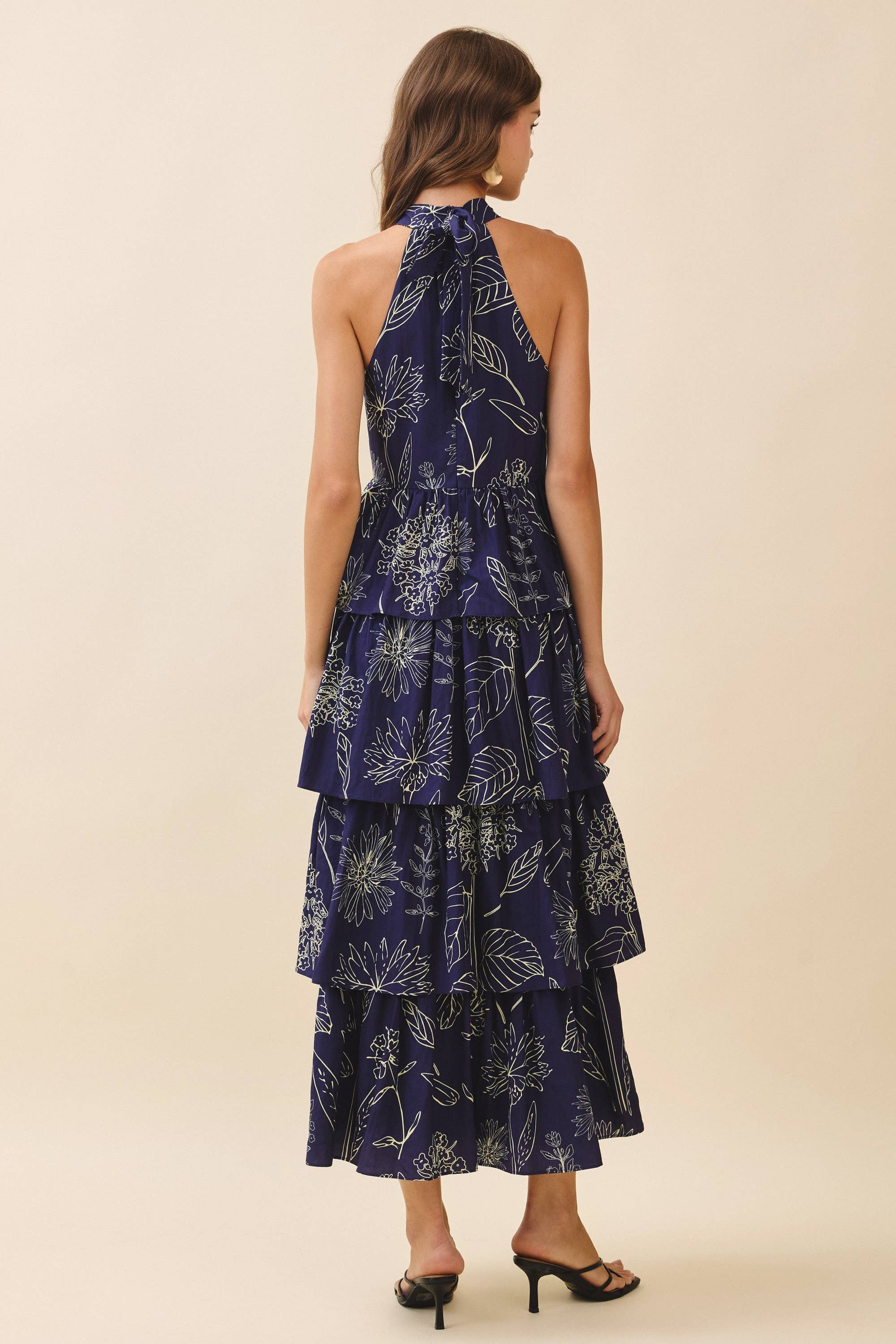 Halter Neck Back Tie Tiered Maxi Dress