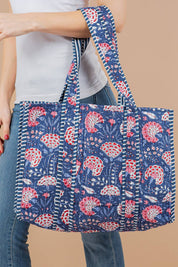 Printed Pink Floral Quilted Tote Bag