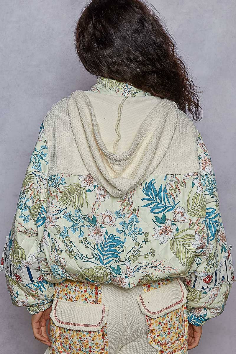 Cream Quilted Print Woven Jacket