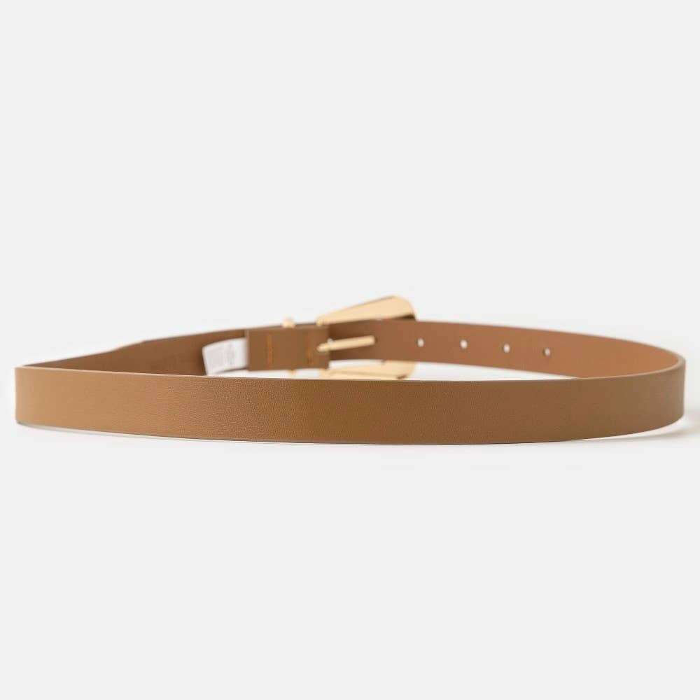 Brown & Gold Bulky Buckle Leather Belt