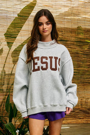 Brown Embroidered Jesus Gray Mockneck