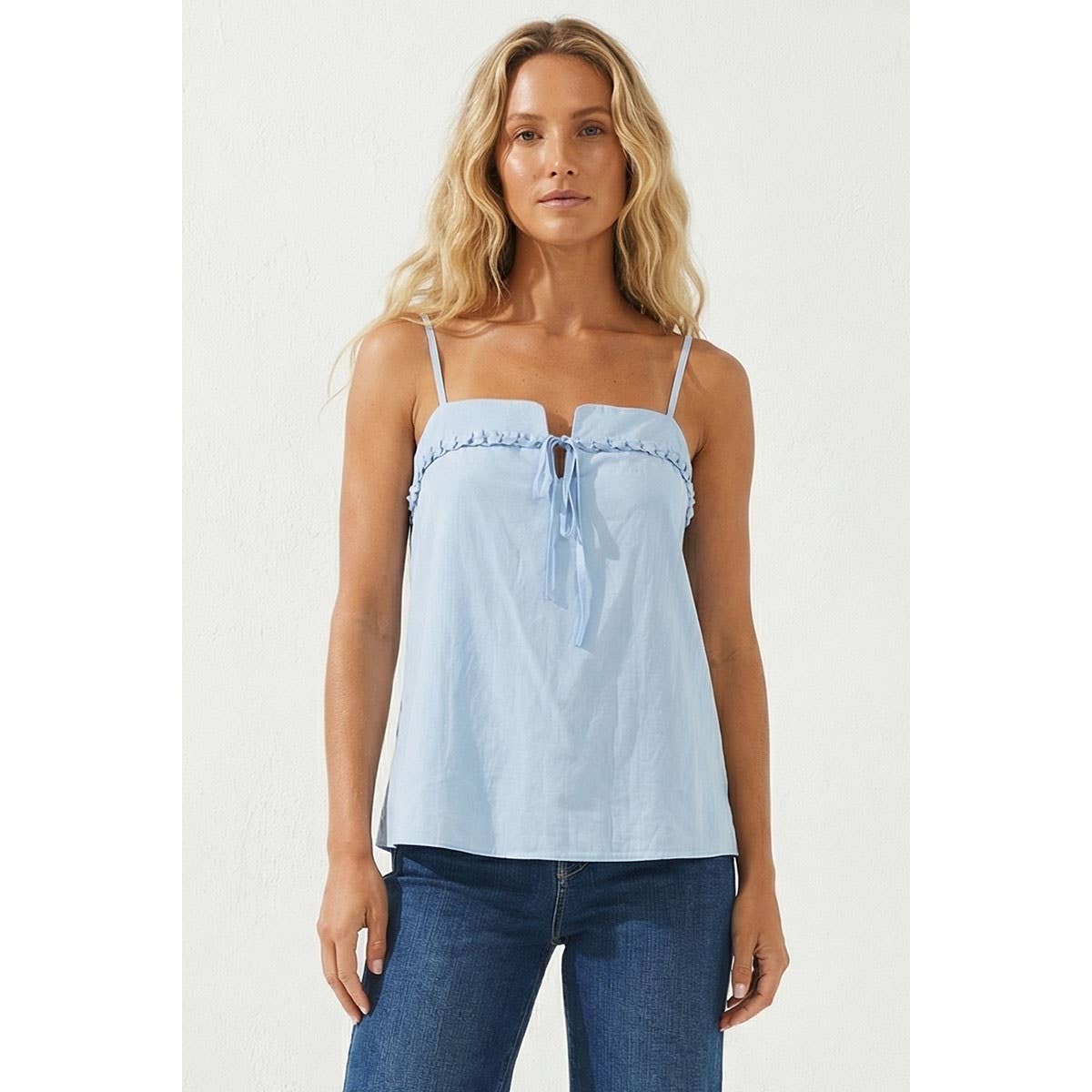 Blue Knitting Detail Tank Top