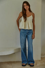 Cream Eyelet V-Neck Babydoll Top