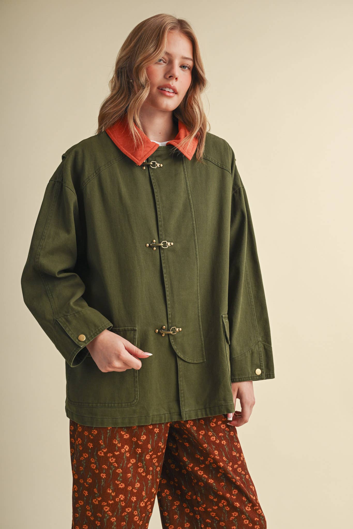 Olive Corduroy Collar Utility Jacket