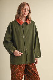 Olive Corduroy Collar Utility Jacket