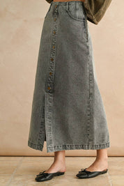 Gray Button Front Washed Skirt