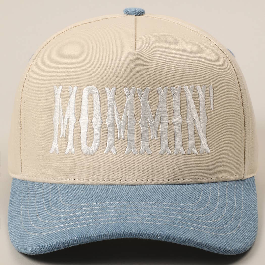 Light Denim MOMMIN' Letter Embroidery Two-Tone Trucker Hat