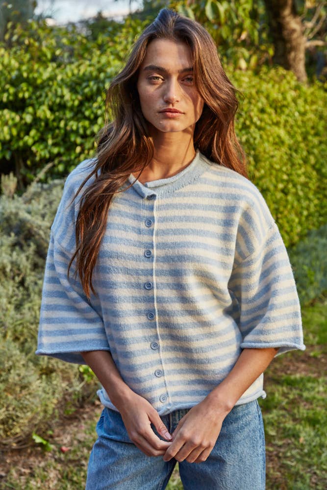 Blue & White Striped Cardigan