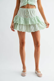 Green Eyelet Top and Skirt Set