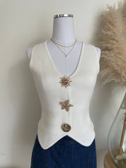White Sweater Vest with Jewel Buttons