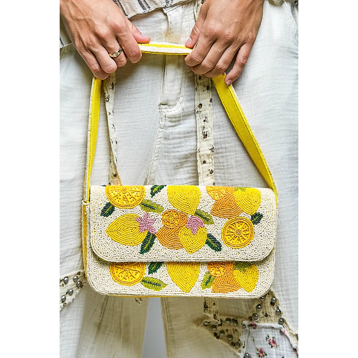 Yellow Beaded Shoulder Bag