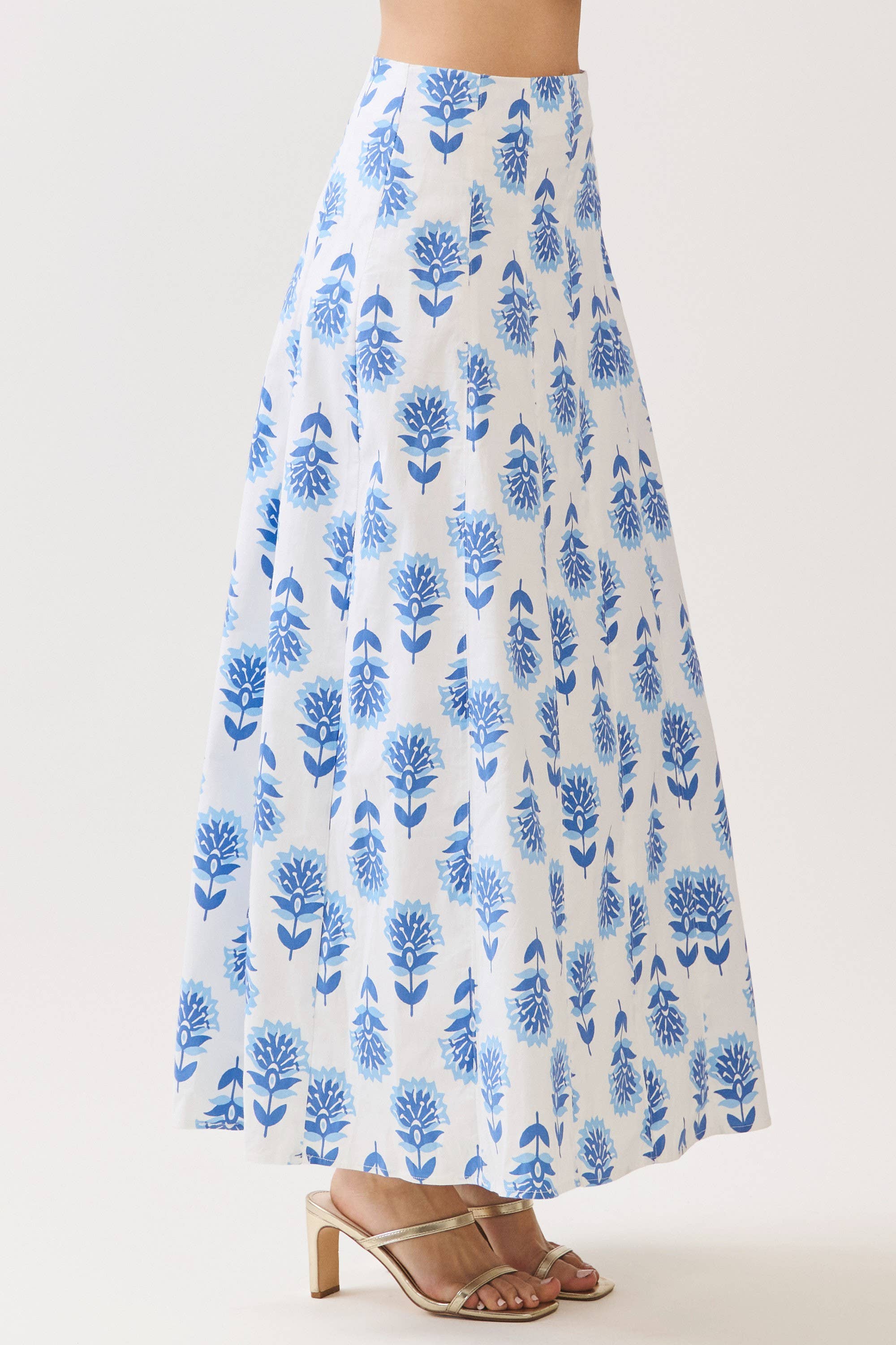 Blue Printed Maxi Skirt