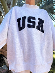Gray Navy Blue Polka Dot USA Mockneck