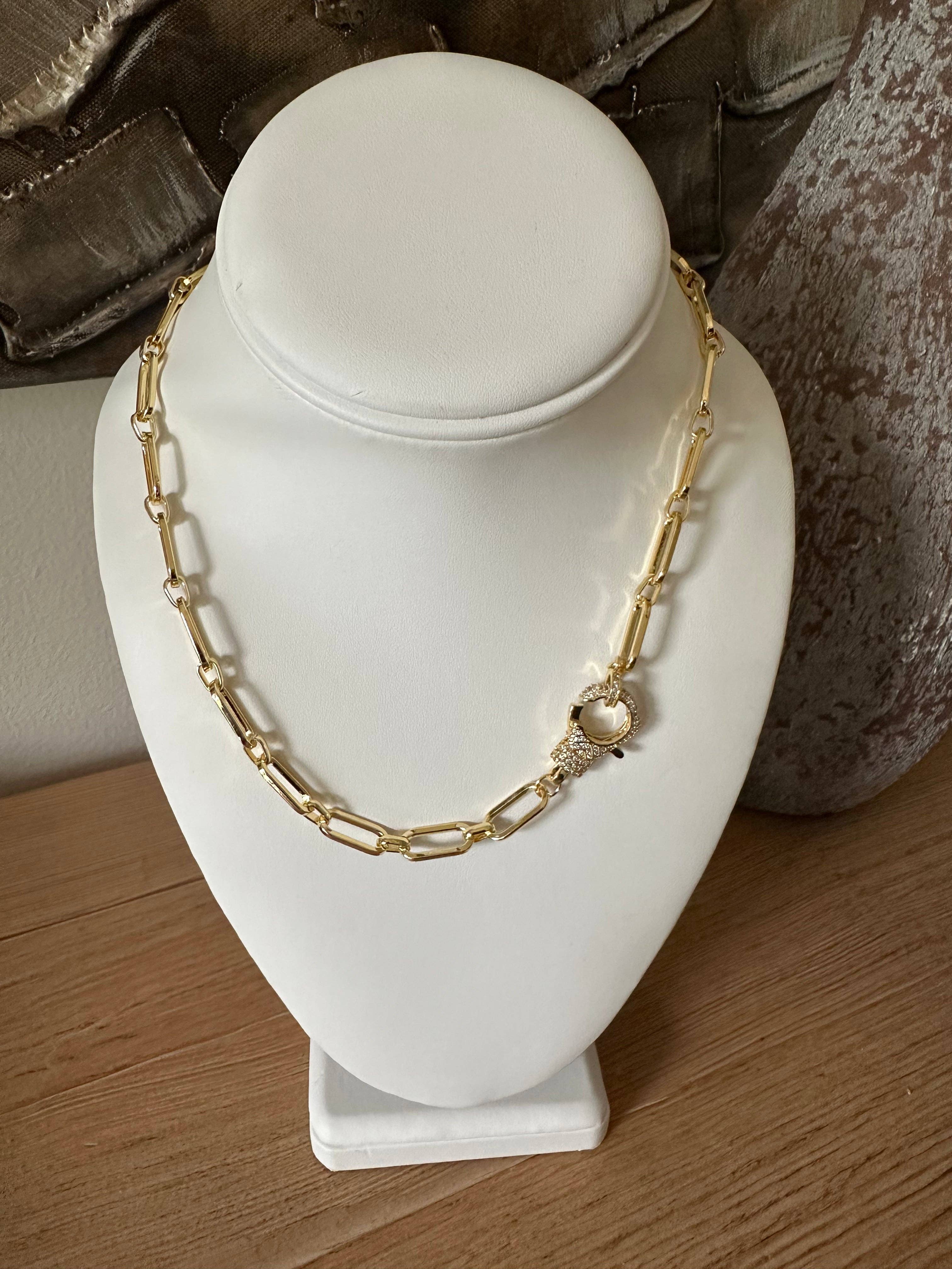 Pave Clasp Paperclip Necklace