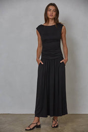 Black Ruched Side Sleeveless Dress
